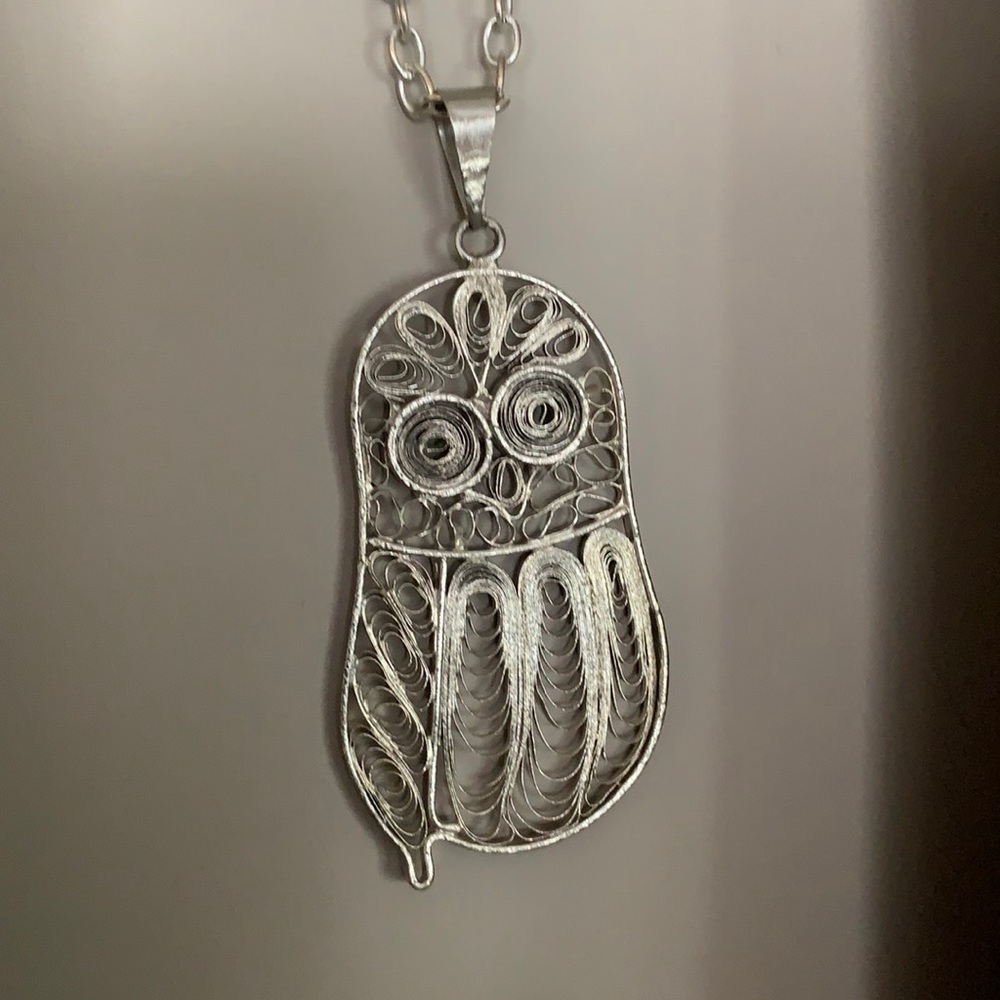 Silver Owl Long Necklace